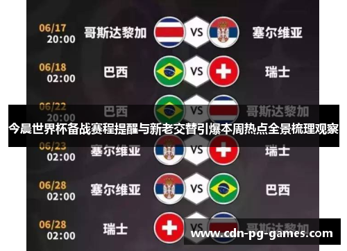 今晨世界杯备战赛程提醒与新老交替引爆本周热点全景梳理观察 今晨世界杯备战赛程提醒与新老交替引爆本周热点全景梳理观察